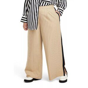 La Ligne Tan & Black Striped Wide Leg Elastic Waist Trousers Pants -- Women's 4X